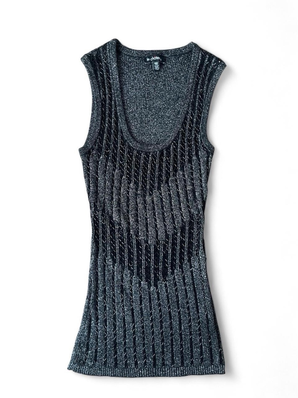 le chateau black beaded vintage y2k 2000’s chic top